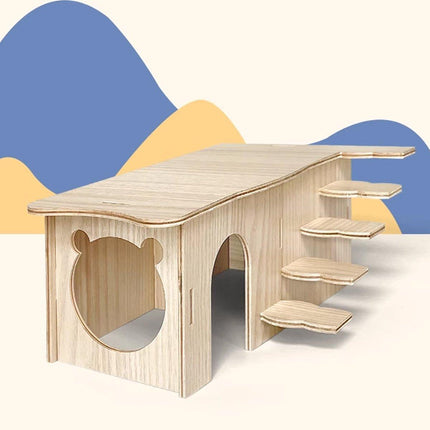 Wooden Multiroom Hamster Maze House Hiding Habitat Playhouse for Small Pets
