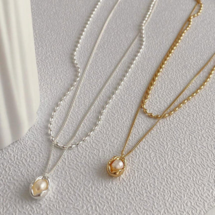 Love Butterfly Pearl Tassel Double Layer Necklace Elegant Jewelry Women Fashion