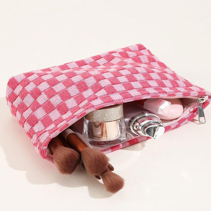 Checkerboard Makeup Bag Large Capacity Knitted Storage Bag Portable Toiletry