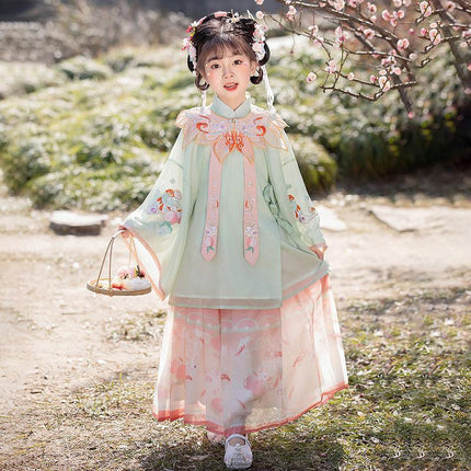 Girl Hanfu Dress Embroidered Floral Tang Suit Chinese Traditional Princess Sweet - Aimall