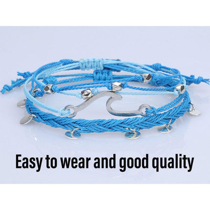 Boho Chic Woven Bracelet Anklet Adjustable Three Piece Beach Ornament