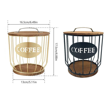 Iron Wood Coffee Capsule Storage Basket Decor Organizer for Kitchen Living Room
