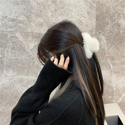 Large Plush Hair Claw Imitation Fur Big Shark Clip Faux Rabbit Fur Hair Clip - Aimall