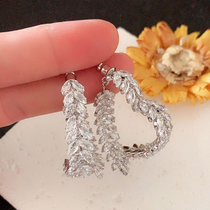 Zircon Leaves Earrings Before After Wear Design Fashion Jewellery Women