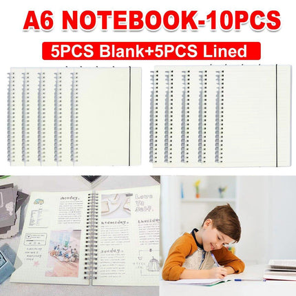 10pcs Spiral Notebook A6 Size Coil Bound Lined and Grid Pages School Office Use