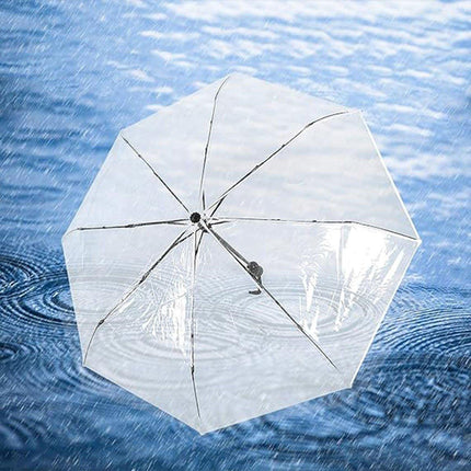 Transparent Folding Umbrella Compact Tri Fold Design Clear Rain Protection Cover