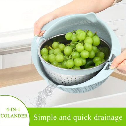 Stainless Steel Drainer Basket Double Layer Rotatable Dishwashing Fruit Basket