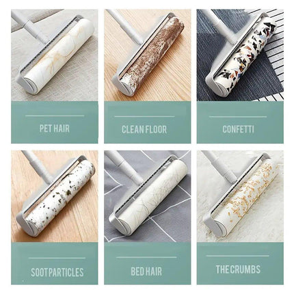 Dual Purpose Pet Hair Removal Roller Long Handle Sticky Lint Brush for Bed Floor