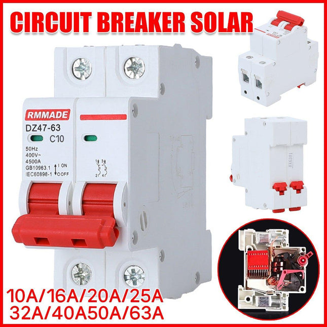 AC Circuit Breaker Solar 220-380V 2Pole Double MCB Mini 10-63 Amp