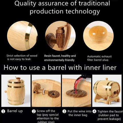 5L Wooden Wine Barrel Whiskey Rum Beer Spirits Storage Brewing Cask Vintage