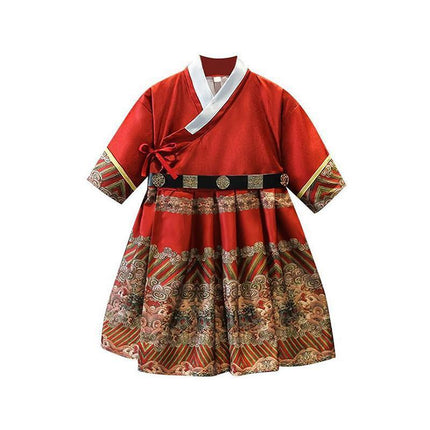 Red Hanfu Boys Girl Traditional Chinese Dress Clothes Ancient Children's Performance - Aimall