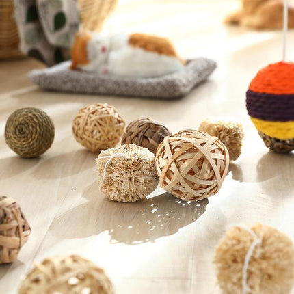 4/5PCS Pet Balls Rabbit Toys Bunny Straw Rattan Woven Chewing Ball Biting Toys - Aimall