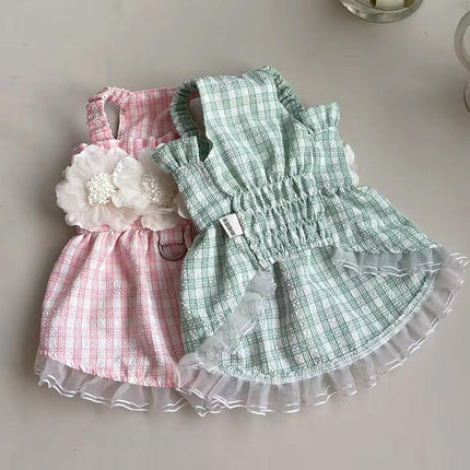 Plaid Pet Dress with Traction Buckle Slip Outing Clothes for Small Medium Pet