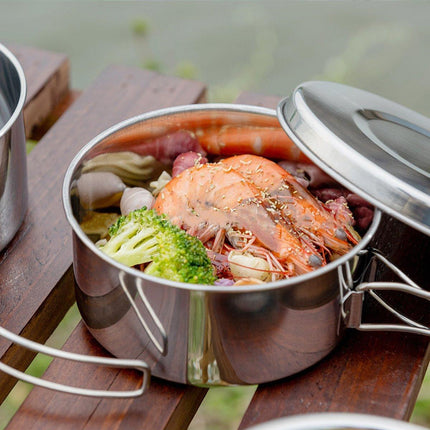 8PCS Camping Cookware Stainless Steel Outdoor Picnic Pot Cook Pan Set Hiking BBQ - Aimall