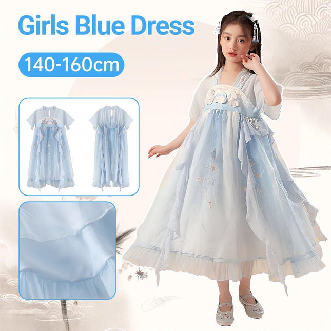 Blue Hanfu Girl Super Fairy Dress Mesh Traditional Chinese Style Princess Outfit
