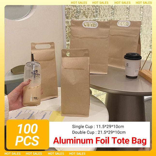 Kraft Paper Aluminum Foil Bags Tote Bags Milk Tea Takeaway Coffee Packaging Bags - Aimall