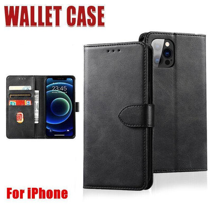 Black Wallet Leather Flip Case Cover For iPhone 7 8 6 6S Plus X 11 12 13 Pro XS Max XR - Aimall