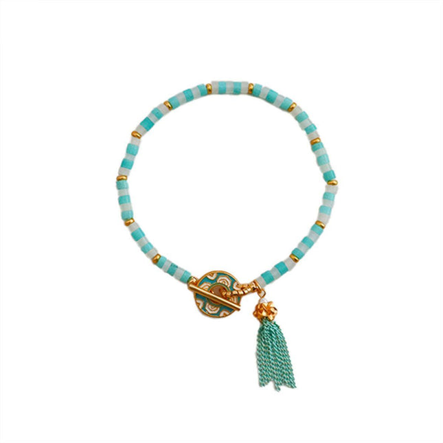 New Chinese Fashion Blue Beaded Bracelet Fringe Simple Elegant Jewelry
