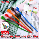 50PCS Reusable Silicone Sealing Cable Ties Food Storage Bag Clips Cord With Hole