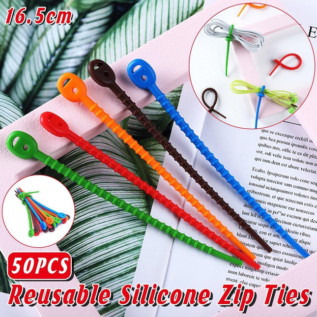 50PCS Reusable Silicone Sealing Cable Ties Food Storage Bag Clips Cord With Hole