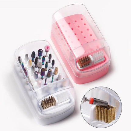 Nail Drill Bit Holder 30 Hole Dustproof Organizer Display Storage Box Nail Tool