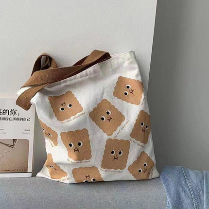 Canvas Shoulder Bag for Women Student Fashion All in One Shopping Tote Handbag
