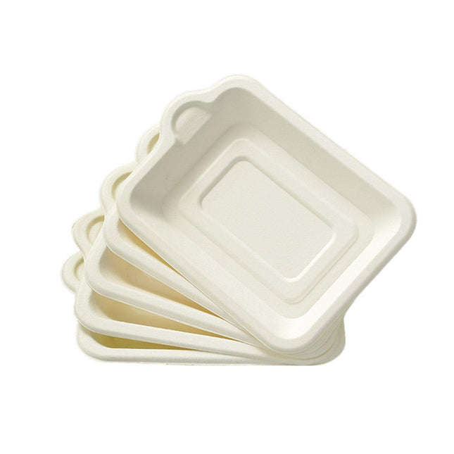 100PCS Degradable Paper Plates Thickened White Rectangular Cake Paper Plate