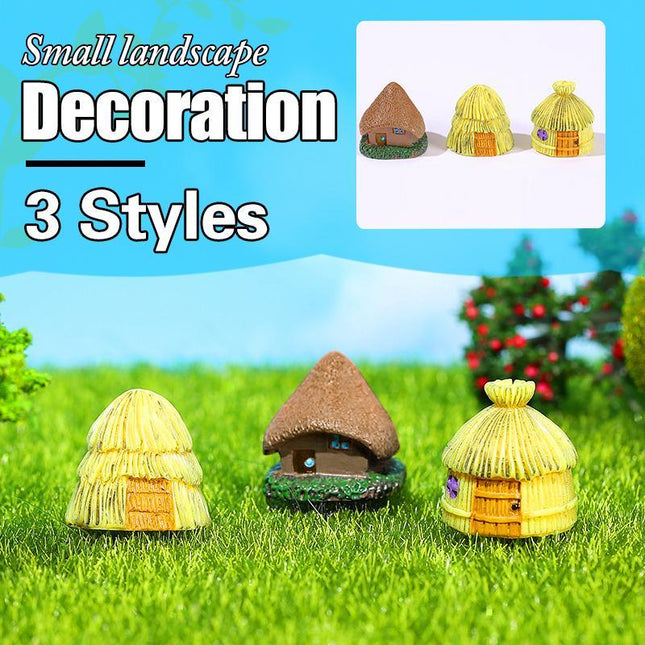 Resin Thatched Cottage Statue - Miniature House Decor Small Cottage Figurine - Aimall