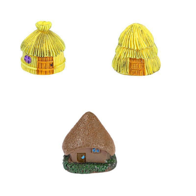 Resin Thatched Cottage Statue - Miniature House Decor Small Cottage Figurine - Aimall