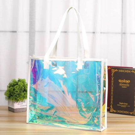 2PCS Transparent PVC Tote Bag Hologram Jelly Cosmetic GiftBag Iridescent Handbag