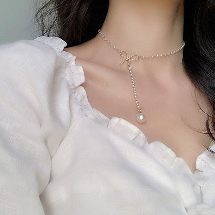 Bow Tie Short Necklace for Women Collarbone Chain Fashion Jewelry Elegant Gift