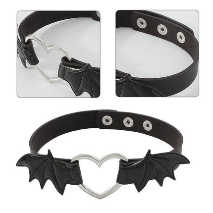 Black Choker Necklace with Gothic Punk Vampire Heart Wing Design