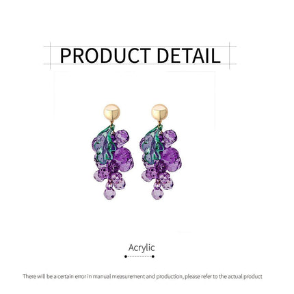 Sweet Purple Grape String Earrings Fruit Stud Earrings Cute Fashion Jewelry Gift
