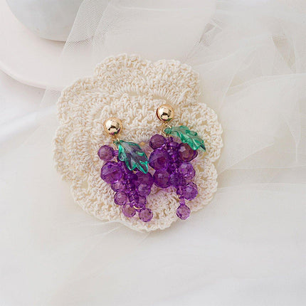 Sweet Purple Grape String Earrings Fruit Stud Earrings Cute Fashion Jewelry Gift
