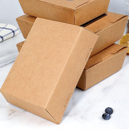 50pcs Kraft Paper Take Out Box Salad Fried Chicken Lunch Box Open Window