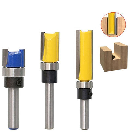 3PCS 1/4" Shank Flute Flush Trim Router Bit Set Top Bearing Milling Cutter Kit - Aimall