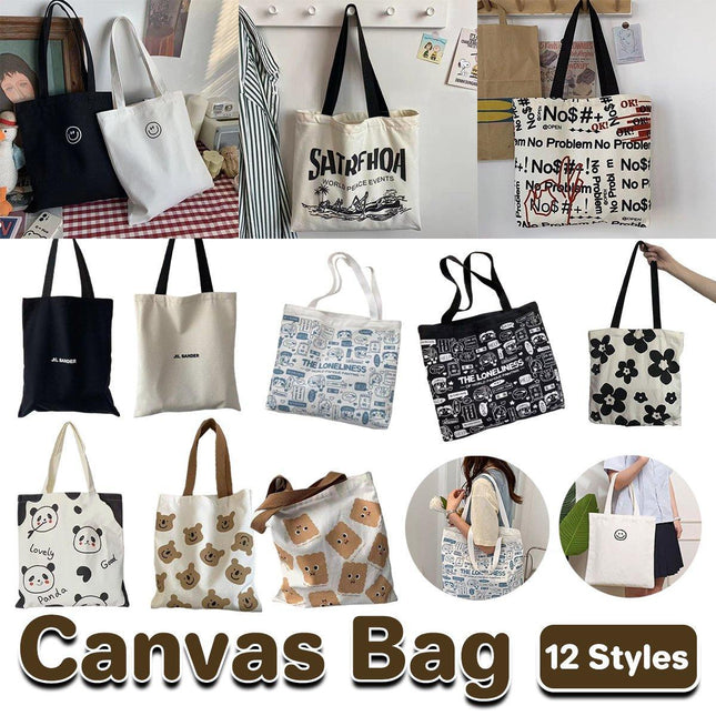 Canvas Shoulder Bag for Women Student Fashion All in One Shopping Tote Handbag