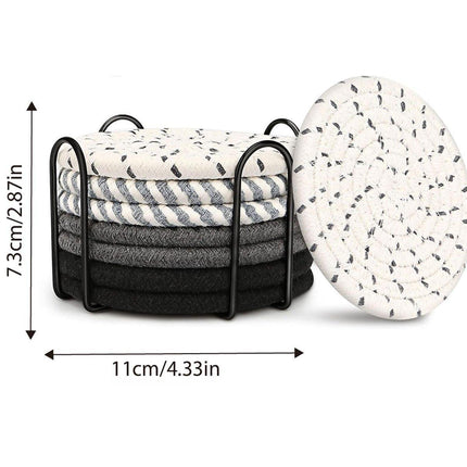 8Pcs Woven Cotton Rope Coasters with Storage Rack Insulation Placemats