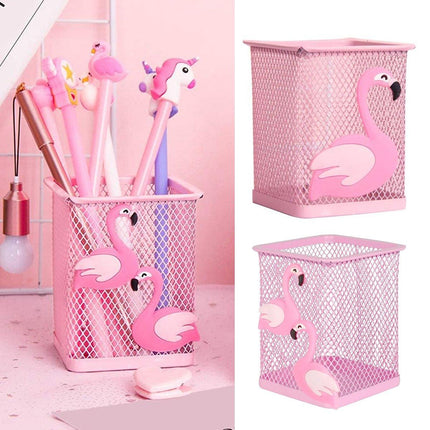 2pcs Cartoon Pink Hollow Mesh Pen Holder Multifunctional Stationery Organizer