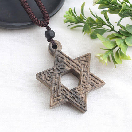 Ethnic Style Retro Long Sweater Chain Necklace with Wooden Pendant Fashion