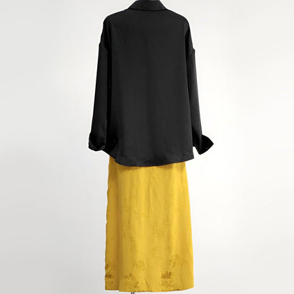 Luxury Women Jacquard Suit Chinese Style Black Shirt Fashion Skirt Set Elegant - Aimall