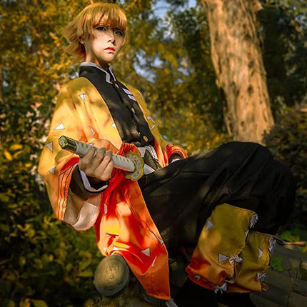 Demon Slayer Kimetsu No Yaiba Agatsuma Zenitsu Cosplay Costume Kimono Outfit Wig - Aimall