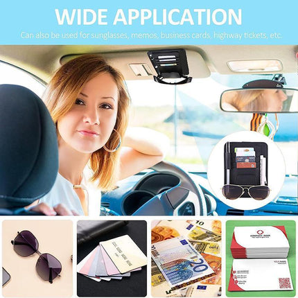 Sun Visor Organizer Sunglasses Holder Card Storage PU Leather Pouch Car Black - Aimall