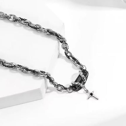 Punk Style Heart Charm Choker Silver Thick Link Chain Collar Necklace Fashion - Aimall