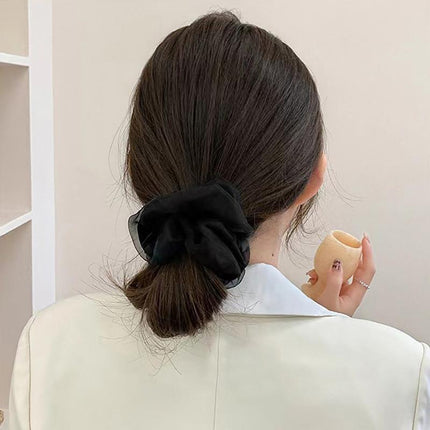 Double-Deck Solid Colour Organza Mesh Hair Scrunchies Ponytail Hairband Female - Aimall