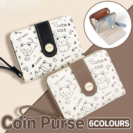 Cute Kitten Wallet Zipper Coin Purse for Girls Women Card Holder Student Style