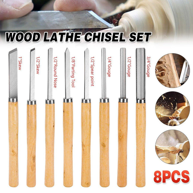 8X Heavy Duty HSS Wood Lathe Chisel Set Turning Wood Tools Carving GougeDurable - Aimall