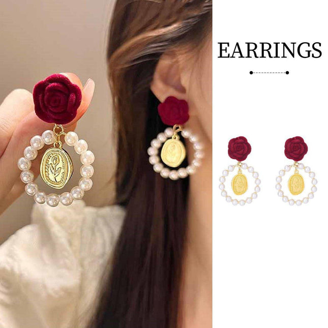 Elegant Velvet Rose Flower Earrings for Women Winter Autumn Fashion Jewelry