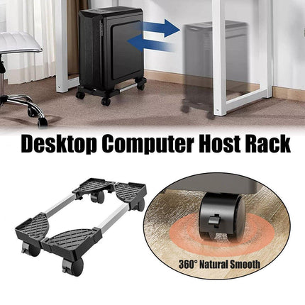 Adjustable Desktop Computer Tower Stand Telescopic Chassis Holder with Wheels