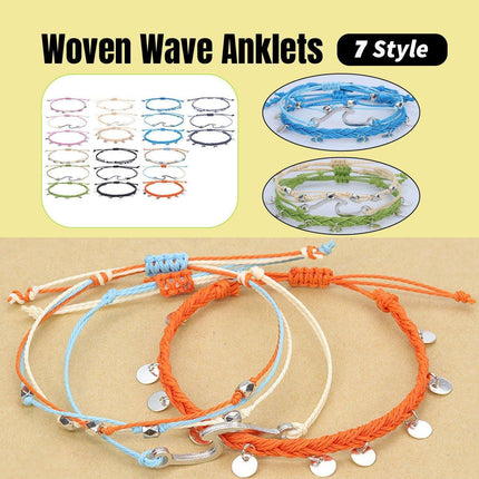 Boho Chic Woven Bracelet Anklet Adjustable Three Piece Beach Ornament